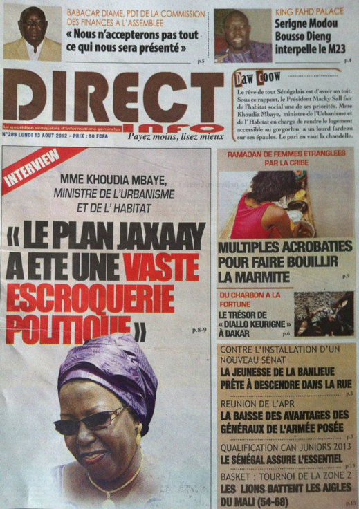 A la Une du Journal Direct Info du 13 Août