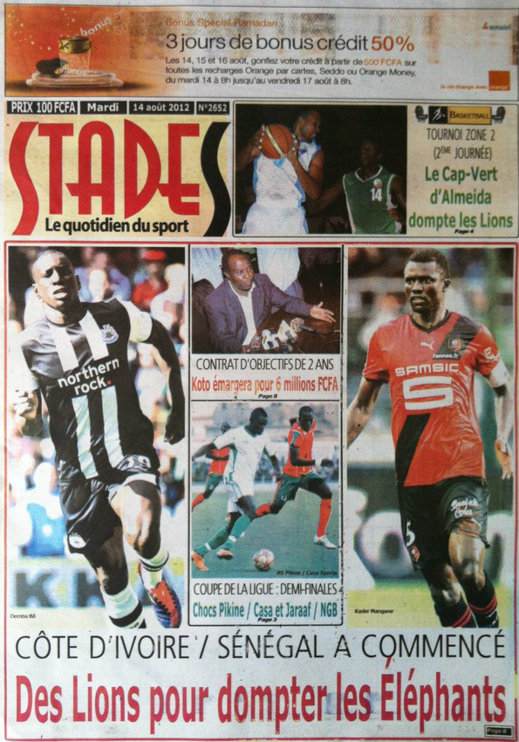 A la Une du Journal Stades du 14 Août