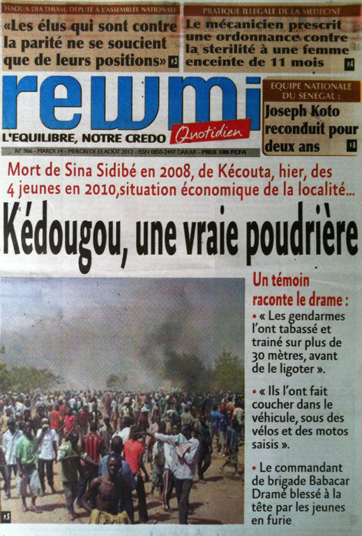 A la Une du Journal Rewmi du 14 Août