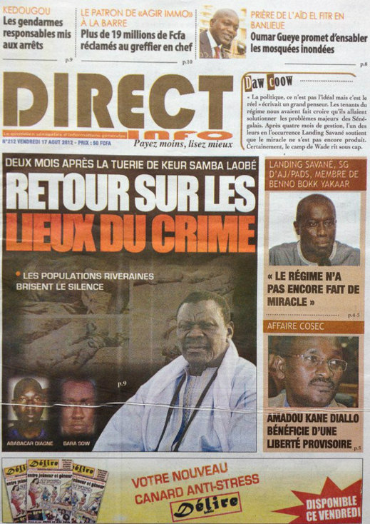 A la Une du Journal Direct Info du 17 Août