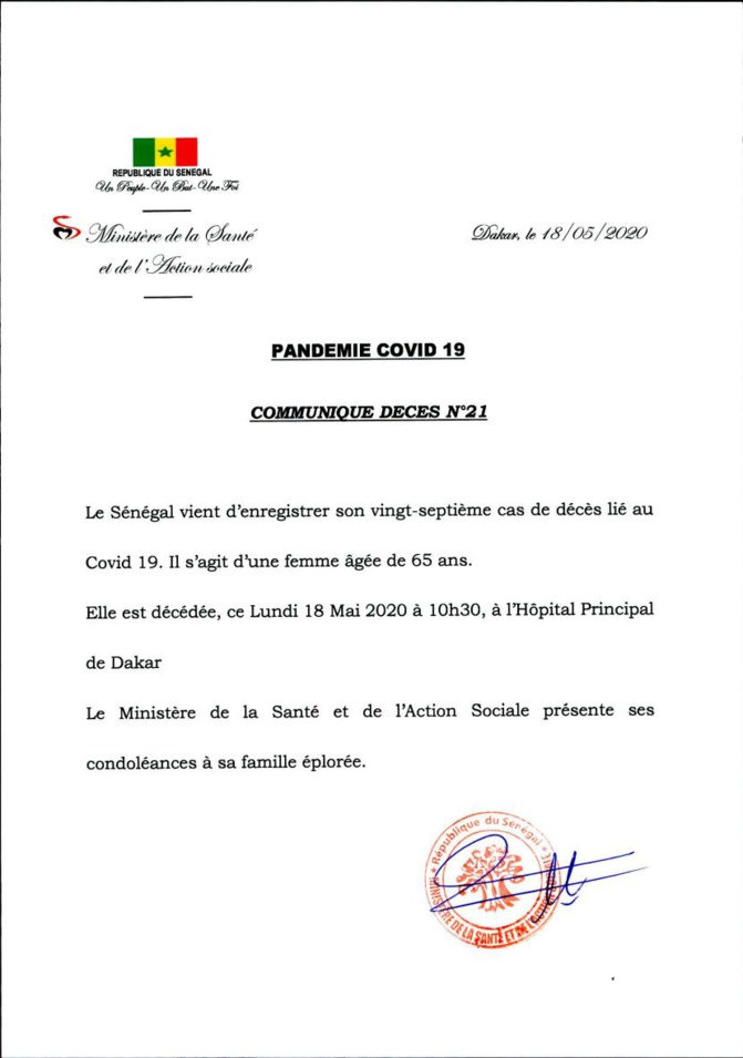 Covid 19: Le Sénégal vient d’enregistrer son 27e décès