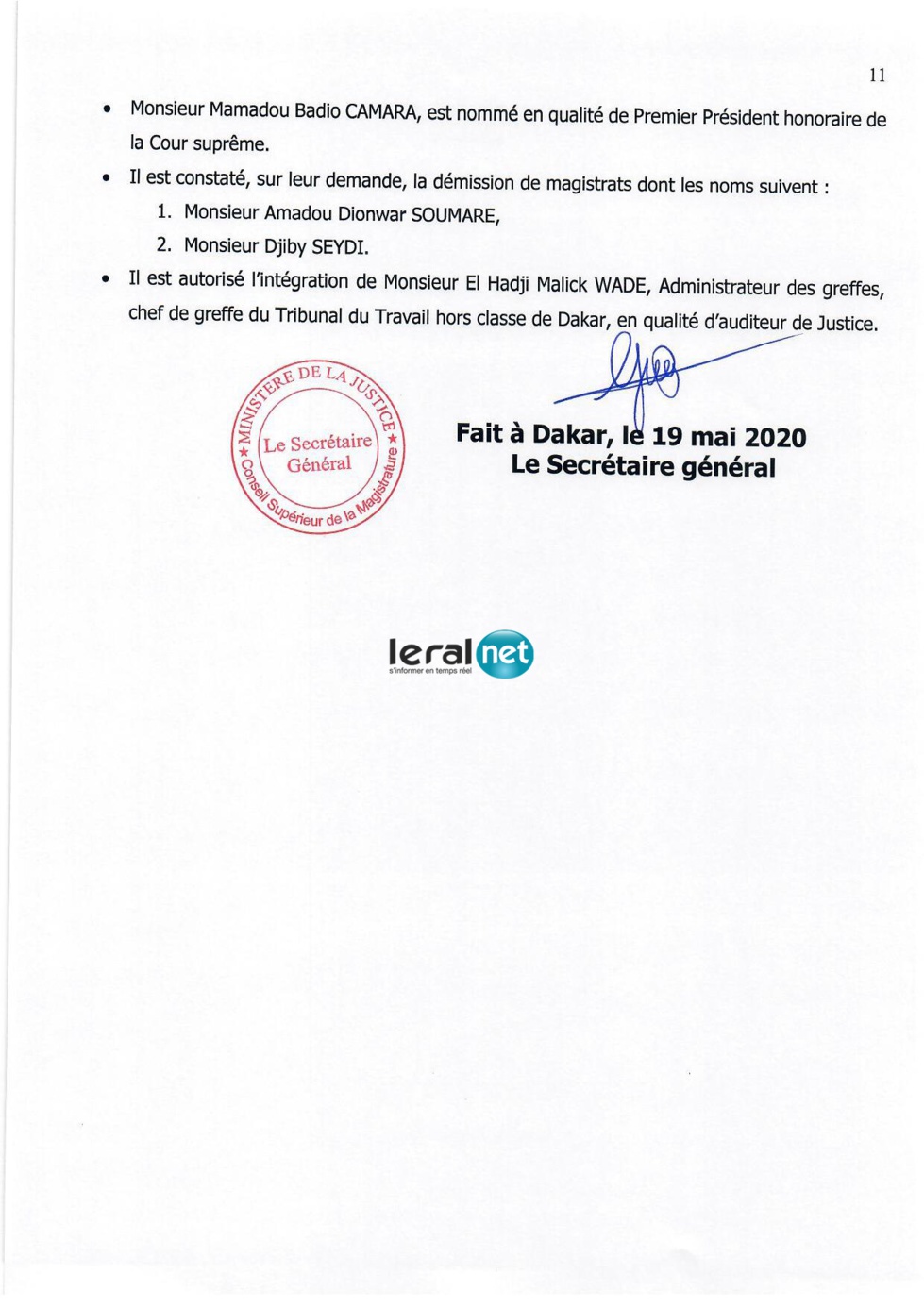Vaste mouvement dans la Magistrature: Les nouvelles nominations dans la Justice ! (Document)