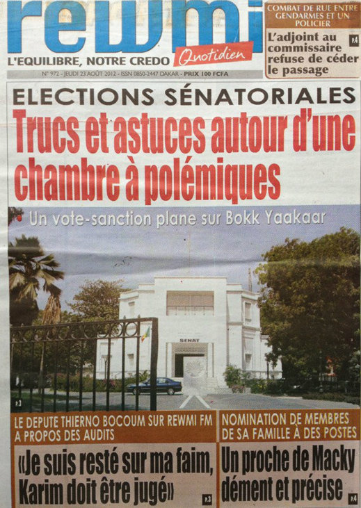 A la Une du Journal Rewmi du 23 Août