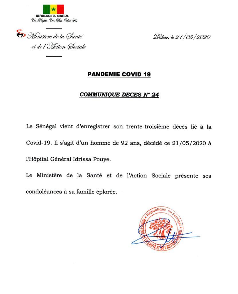 Covid-19: Le Sénégal enregistre un 33e décès