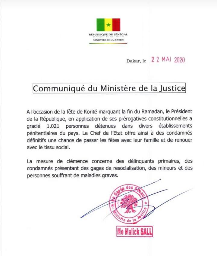 Korité: Le Président Macky Sall gracie 1021 détenus