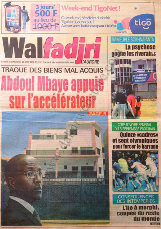 A la Une du Journal Walfadjri du 25 Août