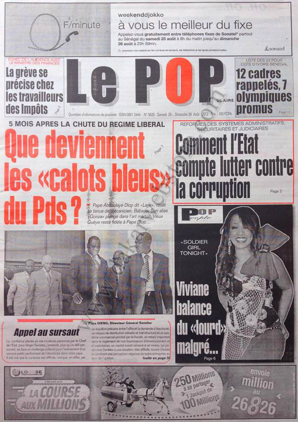 A la Une du Journal Le Populaire du 25 Août