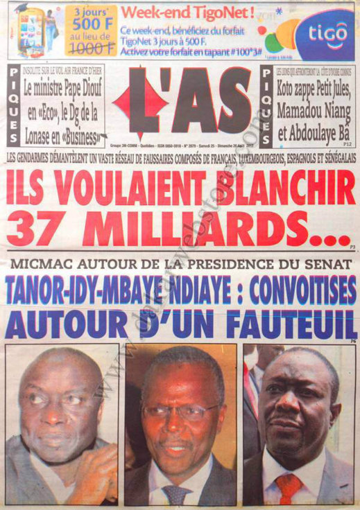 A la Une du Journal L'As du 25 Août
