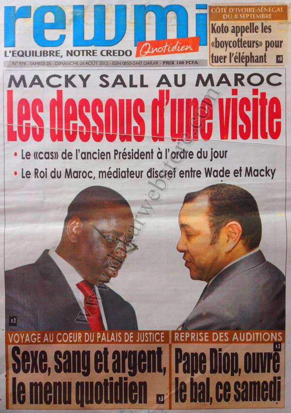 A la Une du Journal Rewmi du 25 Août
