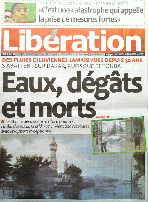 A la Une du Journal Libération du 27 Août