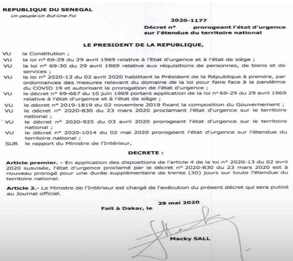 Mesures d'urgence: Macky prolonge le couvre-feu de trente jours
