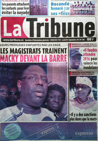 A la Une du Journal La Tribune du 03 Septembre 