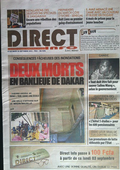 A la Une du Journal Direct Info du 04 Septembre