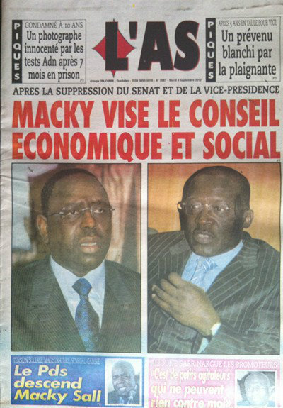 A la Une du Journal L'As du 04 Septembre 