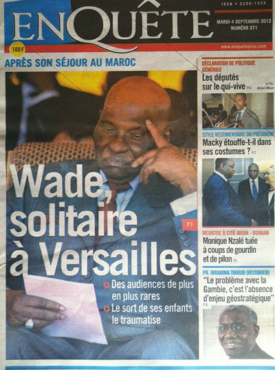 A la Une du Journal Enquête du 04 Septembre 