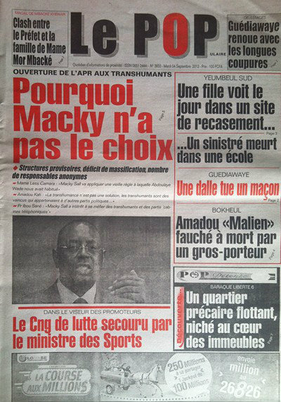 A la Une du Journal Le Populaire du 04 Septembre
