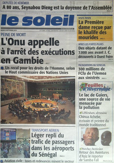 A la Une du Journal Le Soleil du 04 Septembre