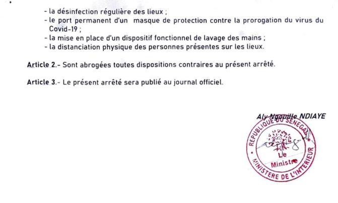 Levée des restrictions : Les arrêtés signés