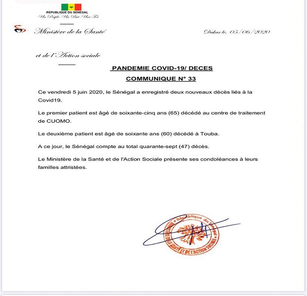 Décès du Coronavirus: deux patients sexagénaires portent la liste à 47 décédés