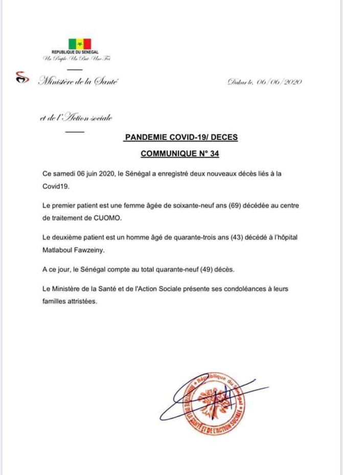 Pandémie de la COVID-19: Deux nouveaux décès enregistrés ce samedi 
