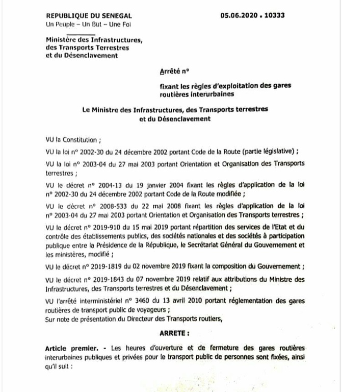 Transport interurbain: Oumar Youm fixe les heures d’ouverture et de fermetures des gares