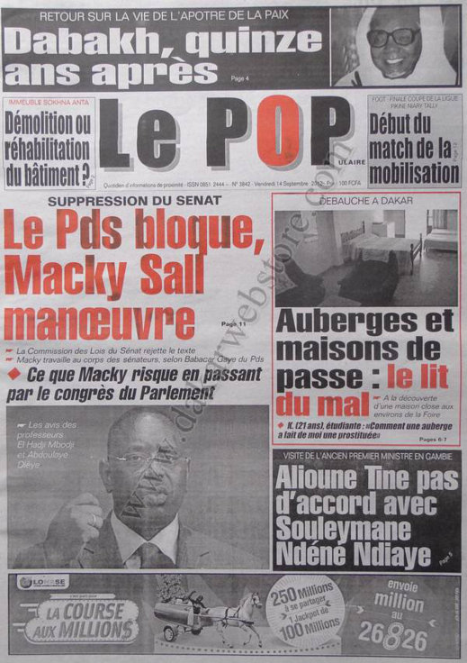 A la Une du Journal Le Populaire du 14 Septembre 