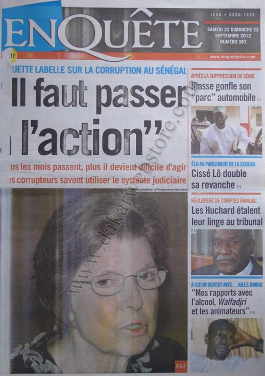 A la une du Journal Enquête du 22 Septembre 