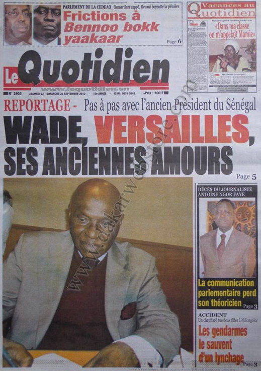 A la une du Journal Le Quotidien du 22 Septembre 