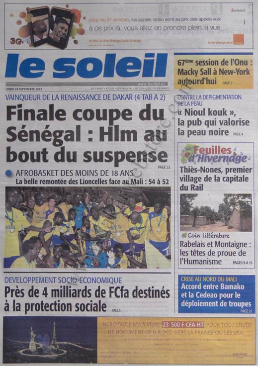 A la Une du Journal Le Soleil du 24 Septembre 