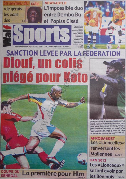 A la Une du Journal Walf Sports du 24 Septembre 