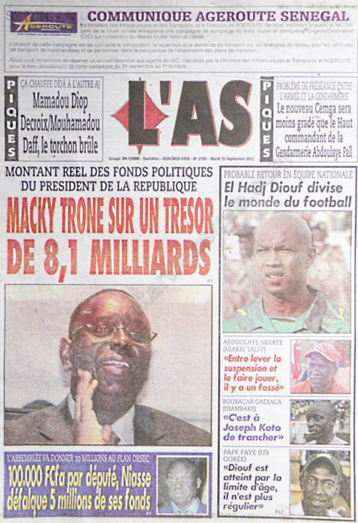 A la Une du Journal L'As du 25 Septembre
