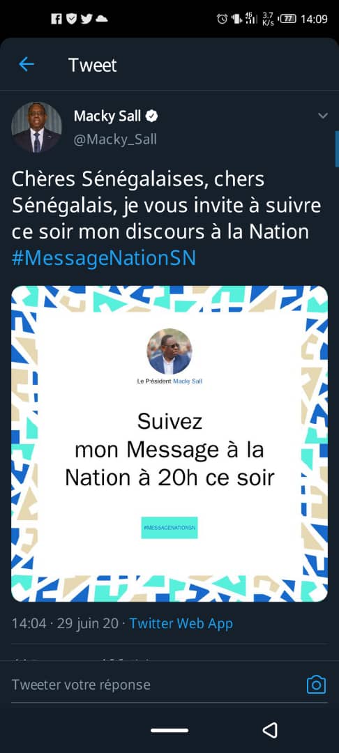 Message à la Nation: Macky Sall fera un discours à 20h
