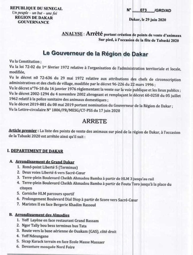 Tabaski: Les points de vente de moutons autorisés par le gouverneur de Dakar connus!