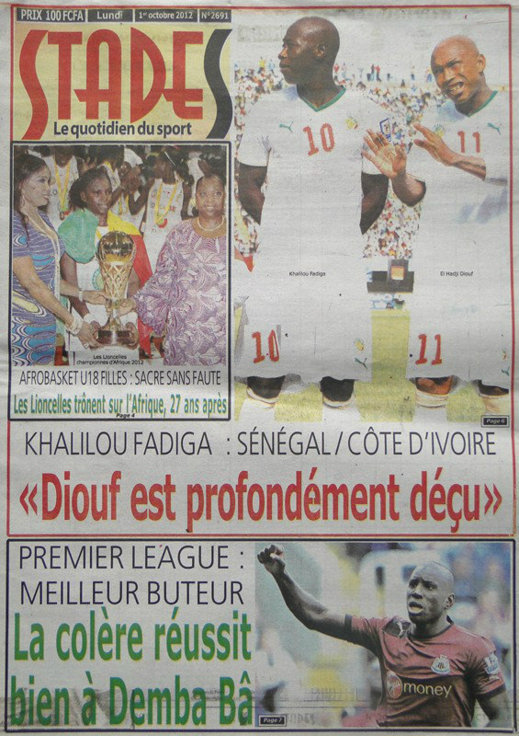 A la Une du Journal Stade du 01 Oct