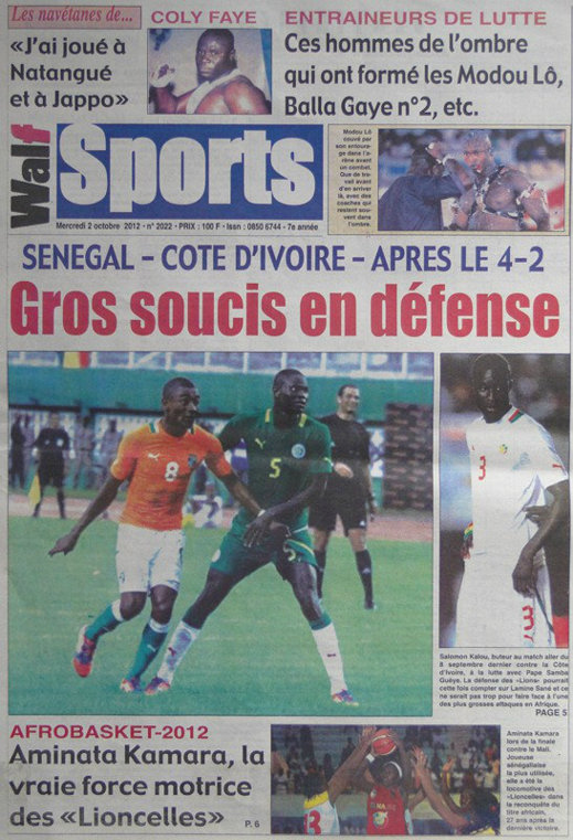 A la Une du Journal le Walf Sports du 03 Octobre