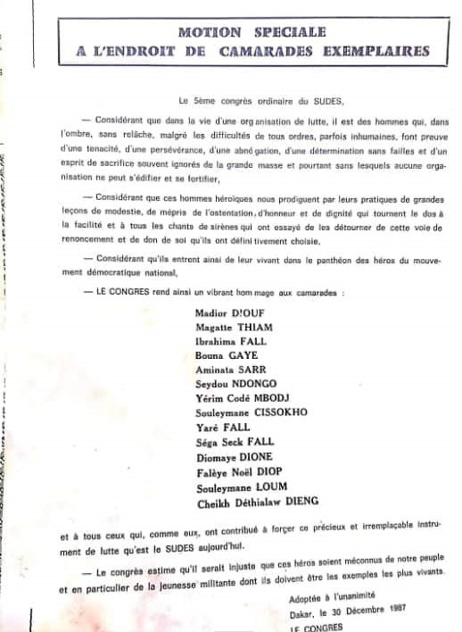 5e congrès ordinaire du SUDES / Zahra Iyane Thiam appelle ses camarades à méditer cette archive qui date de 1967