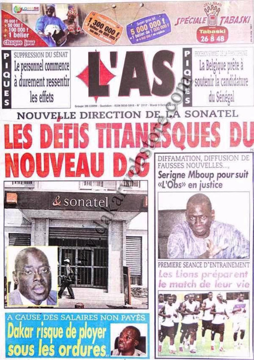 A la Une du Journal L'As du 09 Octobre 