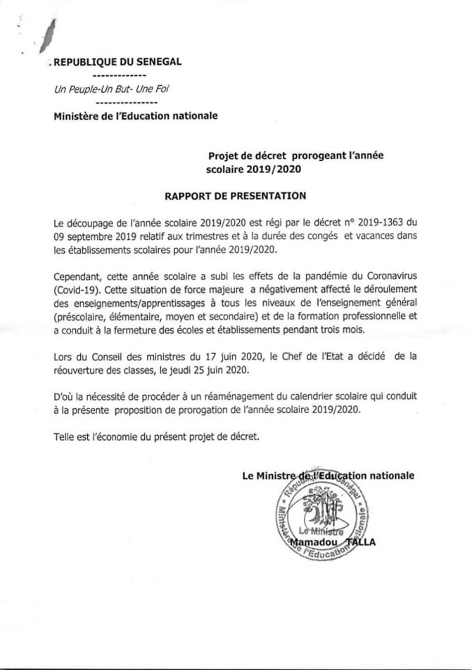 Enseignement: L’année scolaire prolongée jusqu’au 30 septembre 2020