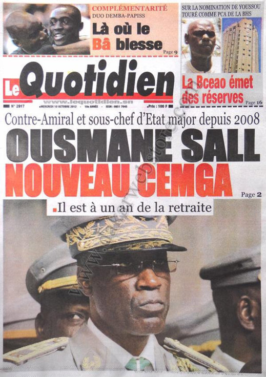 A la Une du Journal Le Quotidien du 10 Octobre 