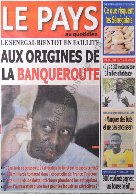 A la Une du Journal Le Pays du 10 Octobre 