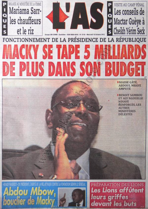 A la Une du Journal L'As du 10 Octobre 