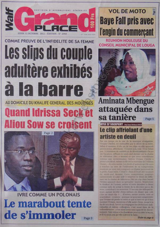 A la Une du Journal Walf Grand Place du 11 Octobre 