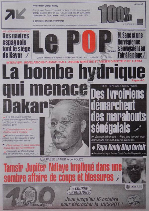 A la Une du Journal Le Populaire du 11 Octobre 