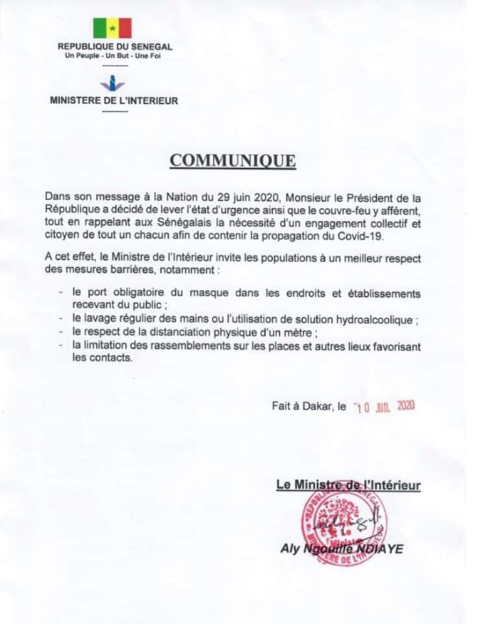 Covid-19: Les recommandations du ministre de l'Intérieur