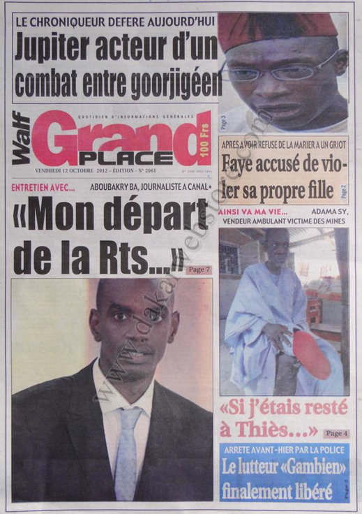 A la Une du Journal Walf Grand Place du 12 Octobre 