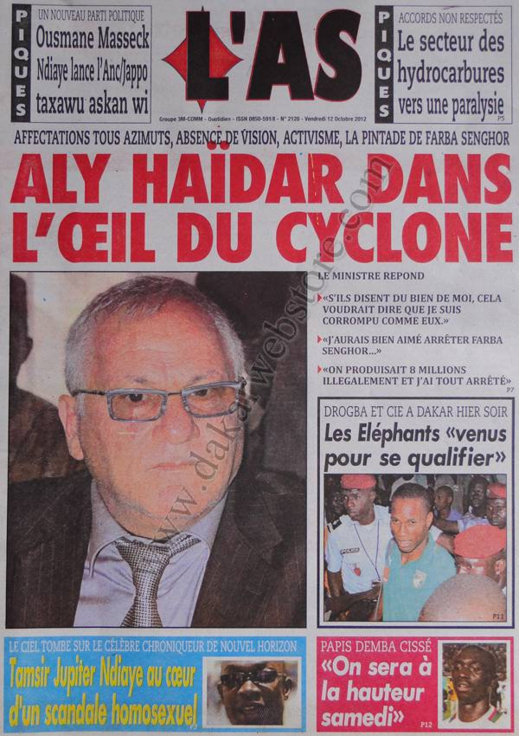 A la Une du Journal L'As du 12 Octobre 