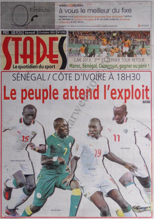 A la Une du Journal Stade du 13 Oct