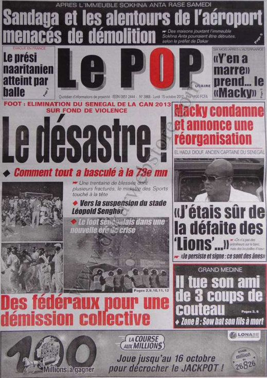 A la Une du Journal Le Populaire du 15 Octobre 
