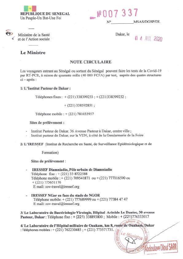 Ouverture des frontières aériennes / Entrée ou sortie du territoire sénégalais: Un nouveau protocole sanitaire mis en place pour les voyageurs