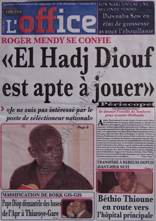 A la Une du Journal L'Office du 17 Octobre 